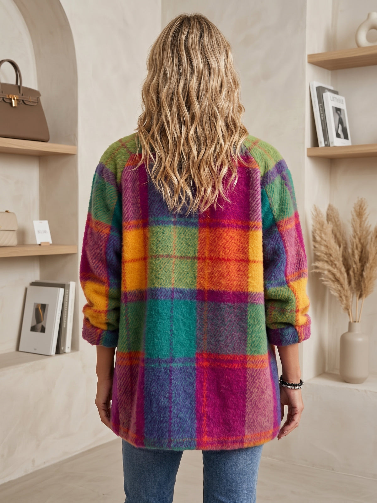 Manteau oversize à carreaux multicolores