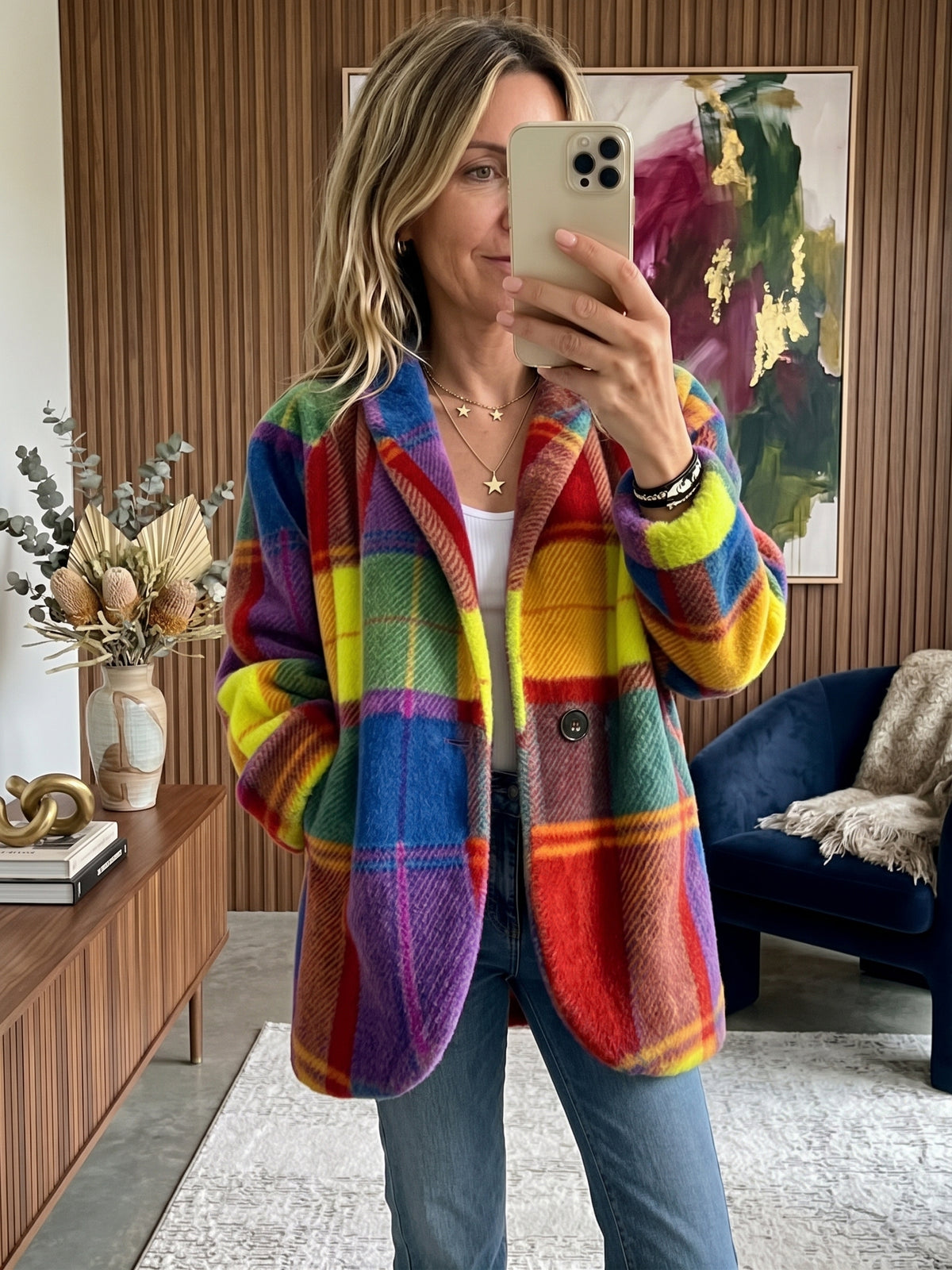 Manteau oversize à carreaux multicolores