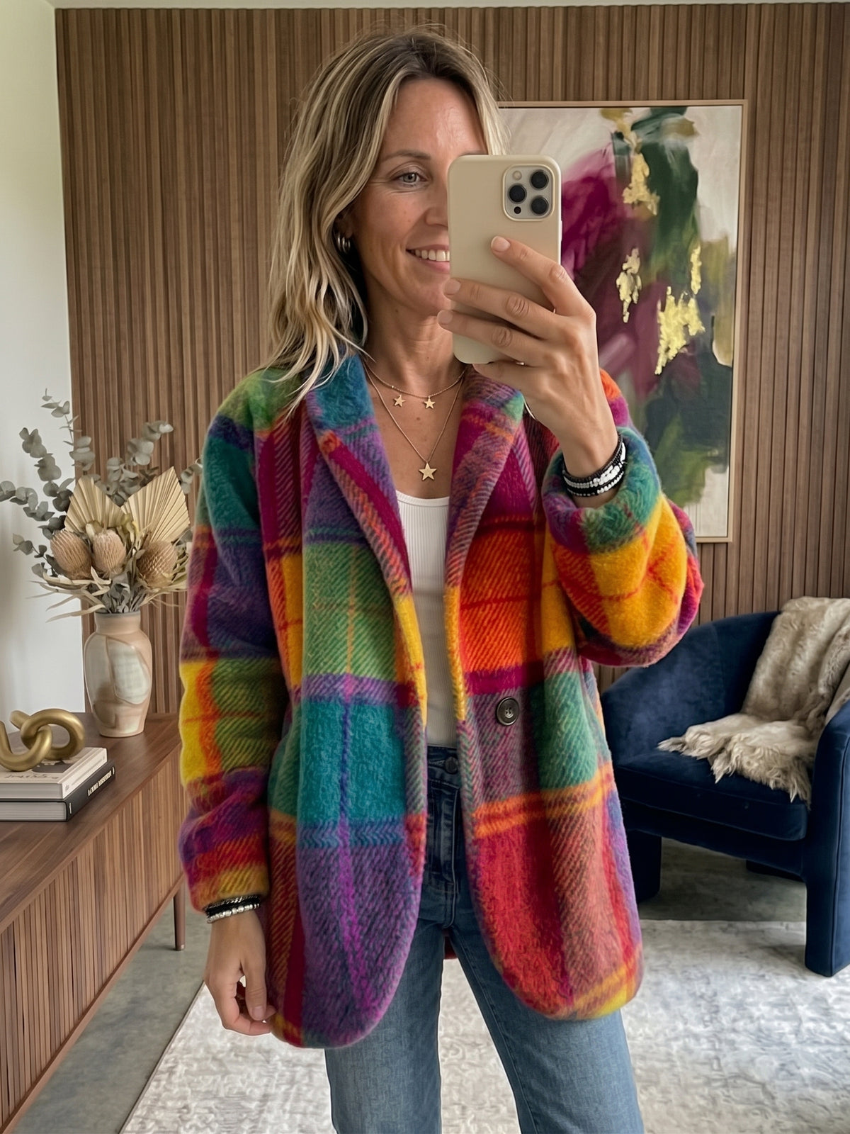 Manteau oversize à carreaux multicolores