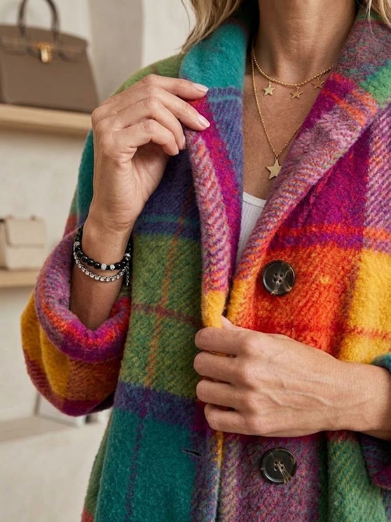 Manteau oversize à carreaux multicolores